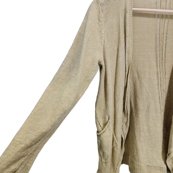 Eileen Fisher Womens Open Front Cardigan Linen Knit With Pockets Size M Beige - Picture 6 of 7